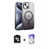 MARSİLYAN™- iPhone 14 Kılıf Ahenk Doku Özel Seri - Siyah Bilvis 5in1 3D Magic Cam Ekran Koruyucu + PVD Metal Kamera Lens - GS