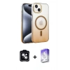 MARSİLYAN™- iPhone 14 Kılıf Ahenk Doku Özel Seri - Siyah Bilvis 5in1 3D Magic Cam Ekran Koruyucu + PVD Metal Kamera Lens - GS