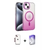 MARSİLYAN™- iPhone 14 Kılıf Ahenk Doku Özel Seri - Siyah Bilvis 5in1 3D Magic Cam Ekran Koruyucu + Kırmızı Shine Kamera Lens