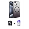 MARSİLYAN™- iPhone 14 Kılıf Ahenk Doku Özel Seri - Siyah Bilvis 5in1 3D Magic Cam Ekran Koruyucu + PVD Metal Kamera Lens - MI