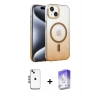 MARSİLYAN™- iPhone 14 Kılıf Ahenk Doku Özel Seri - Siyah Bilvis 5in1 3D Magic Cam Ekran Koruyucu + Shine Kamera Lens - MI