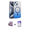 MARSİLYAN™- iPhone 14 Kılıf Ahenk Doku Özel Seri - Siyah Bilvis 5in1 3D Magic Cam Ekran Koruyucu + Mor Raze Metal Kamera Lens