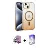 MARSİLYAN™- iPhone 14 Kılıf Ahenk Doku Özel Seri - Siyah Bilvis 5in1 3D Magic Cam Ekran Koruyucu + Mor Raze Metal Kamera Lens