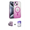 MARSİLYAN™- iPhone 14 Kılıf Ahenk Doku Özel Seri - Siyah Bilvis 5in1 3D Magic Cam Ekran Koruyucu + Mor Raze Metal Kamera Lens