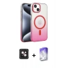 MARSİLYAN™- iPhone 14 Kılıf Ahenk Doku Özel Seri - Siyah Bilvis 5in1 3D Magic Cam Ekran Koruyucu + PVD Metal Kamera Lens - PE