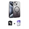MARSİLYAN™- iPhone 14 Kılıf Ahenk Doku Özel Seri - Siyah Bilvis 5in1 3D Magic Cam Ekran Koruyucu + PVD Metal Kamera Lens - TU