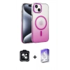 MARSİLYAN™- iPhone 14 Kılıf Ahenk Doku Özel Seri - Siyah Bilvis 5in1 3D Magic Cam Ekran Koruyucu + PVD Metal Kamera Lens - YL