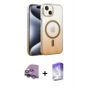 MARSİLYAN™- iPhone 14 Kılıf Ahenk Doku Özel Seri - Siyah Bilvis 5in1 3D Magic Cam Ekran Koruyucu + Raze Metal Kamera Lens - GS
