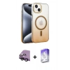 MARSİLYAN™- iPhone 14 Kılıf Ahenk Doku Özel Seri - Siyah Bilvis 5in1 3D Magic Cam Ekran Koruyucu + Raze Metal Kamera Lens - SH