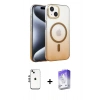 MARSİLYAN™- iPhone 14 Kılıf Ahenk Doku Özel Seri - Siyah Bilvis 5in1 3D Magic Cam Ekran Koruyucu + Shine Kamera Lens - GS
