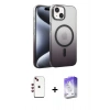 MARSİLYAN™- iPhone 14 Kılıf Ahenk Doku Özel Seri - Siyah Bilvis 5in1 3D Magic Cam Ekran Koruyucu + Shine Kamera Lens - KI