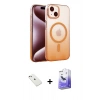 MARSİLYAN™- iPhone 14 Kılıf Ahenk Doku Özel Seri - Siyah Bilvis 5in1 5D Magic Hayalet Cam Ekran Koruyucu + Diamond Kamera Lens - PE