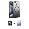 MARSİLYAN™- iPhone 14 Kılıf Ahenk Doku Özel Seri - Siyah Bilvis 5in1 5D Magic Hayalet Cam Ekran Koruyucu + PVD Metal Kamera Lens - YL