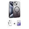 MARSİLYAN™- iPhone 14 Kılıf Ahenk Doku Özel Seri - Siyah Bilvis 5in1 5D Magic Hayalet Cam Ekran Koruyucu + Shine Kamera Lens - KI