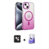 MARSİLYAN™- iPhone 14 Kılıf Ahenk Doku Özel Seri - Siyah Bilvis 5in1 5D Magic Hayalet Cam Ekran Koruyucu + PVD Metal Kamera Lens - PE