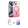 MARSİLYAN™- iPhone 14 Kılıf Ahenk Doku Özel Seri - Siyah Bilvis 5in1 5D Magic Hayalet Cam Ekran Koruyucu + Shine Kamera Lens - YL