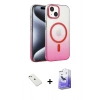 MARSİLYAN™- iPhone 14 Kılıf Ahenk Doku Özel Seri - Siyah Bilvis 5in1 5D Magic Hayalet Cam Ekran Koruyucu + Diamond Kamera Lens - PE