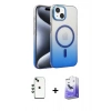 MARSİLYAN™- iPhone 14 Kılıf Ahenk Doku Özel Seri - Siyah Bilvis 5in1 5D Magic Hayalet Cam Ekran Koruyucu + Shine Kamera Lens - YL