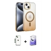 MARSİLYAN™- iPhone 14 Kılıf Ahenk Doku Özel Seri - Siyah Bilvis 5in1 5D Magic Hayalet Cam Ekran Koruyucu + Shine Kamera Lens - YL