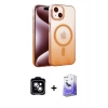 MARSİLYAN™- iPhone 14 Kılıf Ahenk Doku Özel Seri - Siyah Bilvis 5in1 5D Magic Hayalet Cam Ekran Koruyucu + PVD Metal Kamera Lens - MI