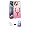 MARSİLYAN™- iPhone 14 Kılıf Ahenk Doku Özel Seri - Siyah Bilvis 5in1 5D Magic Hayalet Cam Ekran Koruyucu + Diamond Kamera Lens - KI