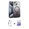 MARSİLYAN™- iPhone 14 Kılıf Ahenk Doku Özel Seri - Siyah Bilvis 5in1 5D Magic Hayalet Cam Ekran Koruyucu + Shine Kamera Lens - MI