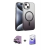 MARSİLYAN™- iPhone 14 Kılıf Ahenk Doku Özel Seri - Siyah Bilvis 5in1 5D Magic Hayalet Cam Ekran Koruyucu + Raze Metal Kamera Lens - SH