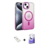MARSİLYAN™- iPhone 14 Kılıf Ahenk Doku Özel Seri - Siyah Bilvis 5in1 5D Magic Hayalet Cam Ekran Koruyucu + Diamond Kamera Lens - PE