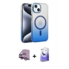MARSİLYAN™- iPhone 14 Kılıf Ahenk Doku Özel Seri - Siyah Bilvis 5in1 5D Magic Hayalet Cam Ekran Koruyucu + Raze Metal Kamera Lens - MR