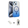 MARSİLYAN™- iPhone 14 Kılıf Ahenk Doku Özel Seri - Siyah Bilvis Hayalet Cam Ekran Koruyucu + Diamond Kamera Lens - SABE
