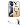 MARSİLYAN™- iPhone 14 Kılıf Ahenk Doku Özel Seri - Siyah Bilvis Hayalet Cam Ekran Koruyucu + Diamond Kamera Lens - SABE