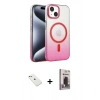 MARSİLYAN™- iPhone 14 Kılıf Ahenk Doku Özel Seri - Siyah Bilvis Hayalet Cam Ekran Koruyucu + Diamond Kamera Lens - PE