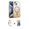 MARSİLYAN™- iPhone 14 Kılıf Ahenk Doku Özel Seri - Siyah Bilvis Hayalet Cam Ekran Koruyucu + Shine Kamera Lens - KI