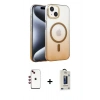 MARSİLYAN™- iPhone 14 Kılıf Ahenk Doku Özel Seri - Siyah Bilvis Hayalet Cam Ekran Koruyucu + Shine Kamera Lens - KI