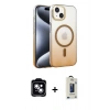 MARSİLYAN™- iPhone 14 Kılıf Ahenk Doku Özel Seri - Siyah Bilvis Hayalet Cam Ekran Koruyucu + PVD Metal Kamera Lens - MI