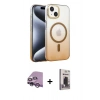 MARSİLYAN™- iPhone 14 Kılıf Ahenk Doku Özel Seri - Siyah Bilvis Hayalet Cam Ekran Koruyucu + Raze Metal Kamera Lens - MR