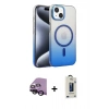 MARSİLYAN™- iPhone 14 Kılıf Ahenk Doku Özel Seri - Siyah Bilvis Hayalet Cam Ekran Koruyucu + Raze Metal Kamera Lens - SH