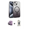 MARSİLYAN™- iPhone 14 Kılıf Ahenk Doku Özel Seri - Siyah Bilvis Hayalet Cam Ekran Koruyucu + Raze Metal Kamera Lens - SH