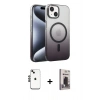 MARSİLYAN™- iPhone 14 Kılıf Ahenk Doku Özel Seri - Siyah Bilvis Hayalet Cam Ekran Koruyucu + Shine Kamera Lens - SH