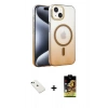 MARSİLYAN™- iPhone 14 Kılıf Ahenk Doku Özel Seri - Siyah Buffer Cam Ekran Koruyucu + Diamond Kamera Lens - YL