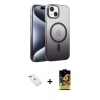 MARSİLYAN™- iPhone 14 Kılıf Ahenk Doku Özel Seri - Siyah Buffer Cam Ekran Koruyucu + Diamond Kamera Lens - YL