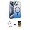 MARSİLYAN™- iPhone 14 Kılıf Ahenk Doku Özel Seri - Siyah Buffer Cam Ekran Koruyucu + Gümüş Shine Kamera Lens