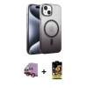 MARSİLYAN™- iPhone 14 Kılıf Ahenk Doku Özel Seri - Siyah Buffer Cam Ekran Koruyucu + Kırmızı Raze Metal Kamera Lens