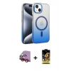 MARSİLYAN™- iPhone 14 Kılıf Ahenk Doku Özel Seri - Siyah Buffer Cam Ekran Koruyucu + Kırmızı Raze Metal Kamera Lens