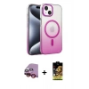 MARSİLYAN™- iPhone 14 Kılıf Ahenk Doku Özel Seri - Siyah Buffer Cam Ekran Koruyucu + Kırmızı Raze Metal Kamera Lens