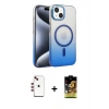MARSİLYAN™- iPhone 14 Kılıf Ahenk Doku Özel Seri - Siyah Buffer Cam Ekran Koruyucu + Kırmızı Shine Kamera Lens
