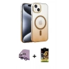 MARSİLYAN™- iPhone 14 Kılıf Ahenk Doku Özel Seri - Siyah Buffer Cam Ekran Koruyucu + Mor Raze Metal Kamera Lens