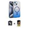 MARSİLYAN™- iPhone 14 Kılıf Ahenk Doku Özel Seri - Siyah Buffer Cam Ekran Koruyucu + PVD Metal Kamera Lens - SH