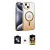 MARSİLYAN™- iPhone 14 Kılıf Ahenk Doku Özel Seri - Siyah Buffer Cam Ekran Koruyucu + PVD Metal Kamera Lens - MI