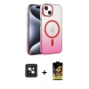 MARSİLYAN™- iPhone 14 Kılıf Ahenk Doku Özel Seri - Siyah Buffer Cam Ekran Koruyucu + PVD Metal Kamera Lens - PE